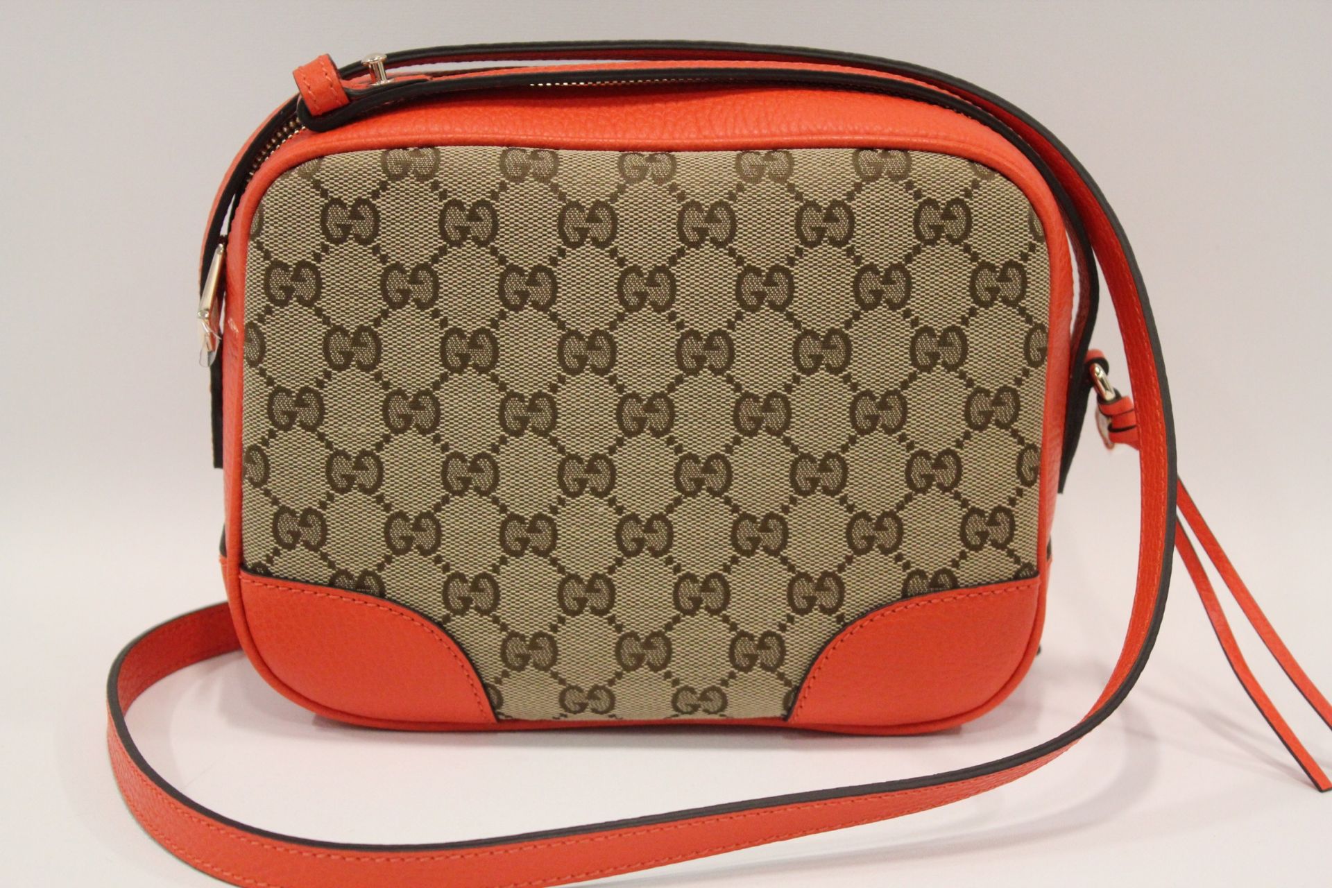 Gucci Canvas Leather GG Guccissima Small Bree Crossbody Bag _ (Beige/Orange)