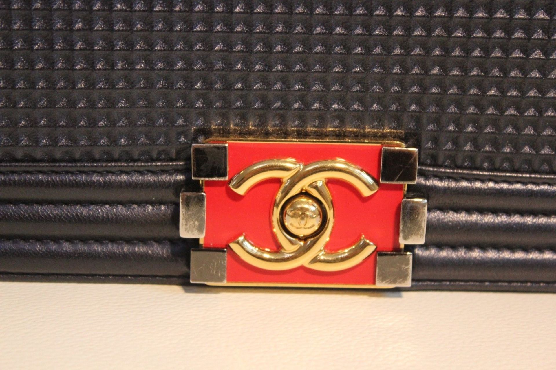 CHANEL Large Maxi Cube Le Boy - Navy/Red with Gold Hardware - Image 4 of 10