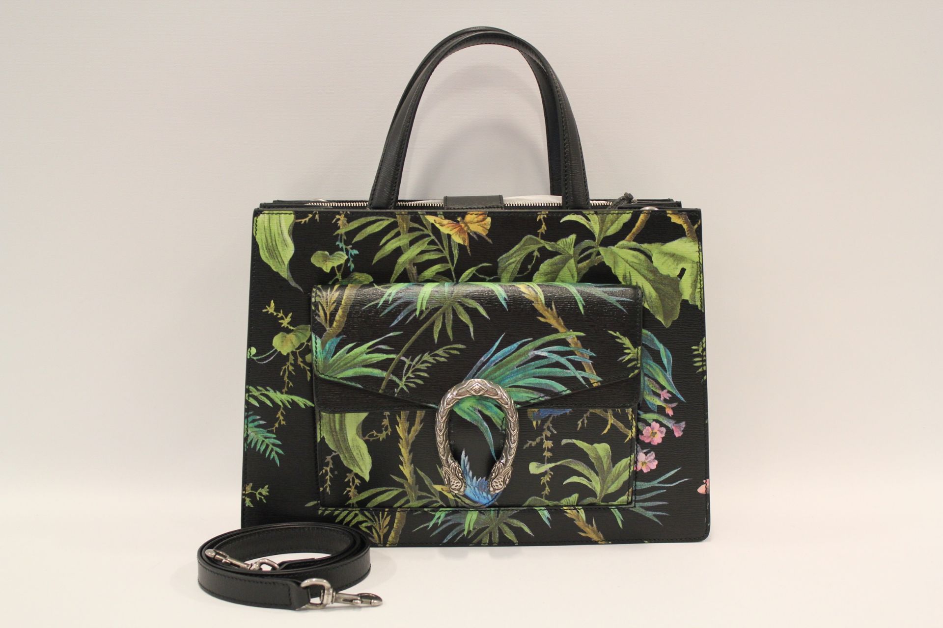 GUCCI Dionysus Tropical Print Top Handle Tote with Front Pocket