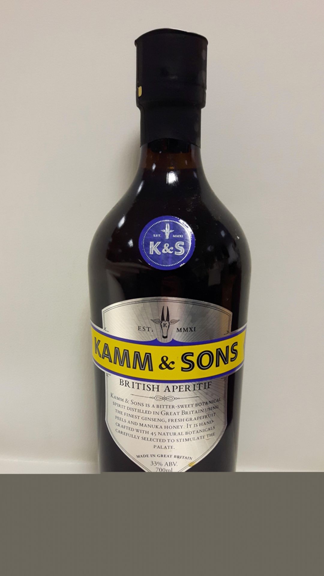 A bottle of Kamm & Sons The British Aperitif.