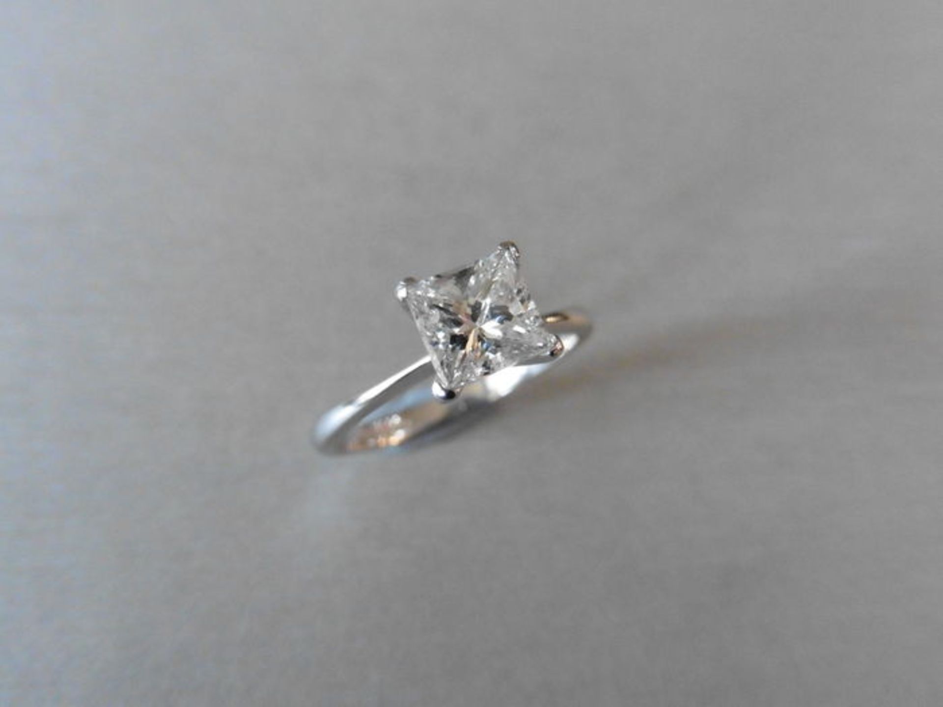 1.01ct diamond solitaire ring with a princess cut diamond. H colour and s13 clarity. Set in 18ct