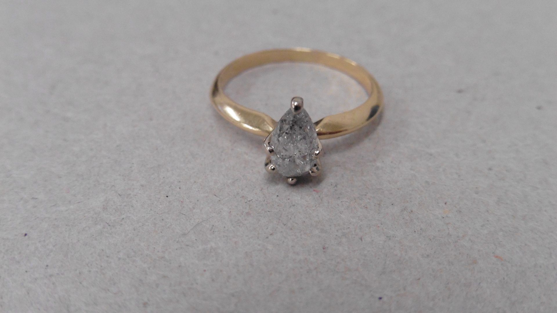 14ct gold diamond solitaire ring set with a pear shaped diamond J colour, I1 clarity. 6 claw setting - Image 3 of 4