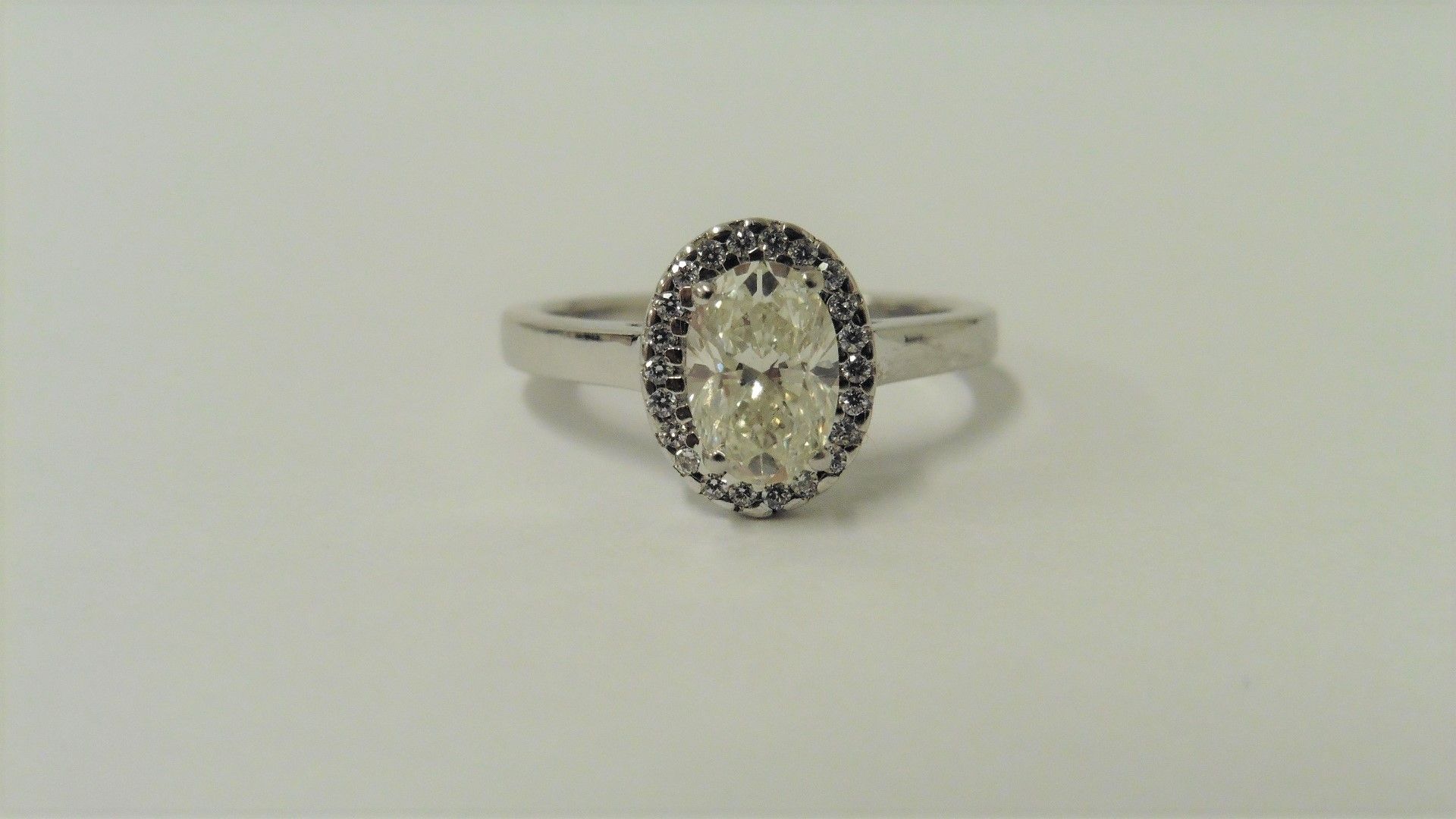 0.95ct diamond set solitaire ring set in platinum. Oval cut diamond, I colour and VS clarity,