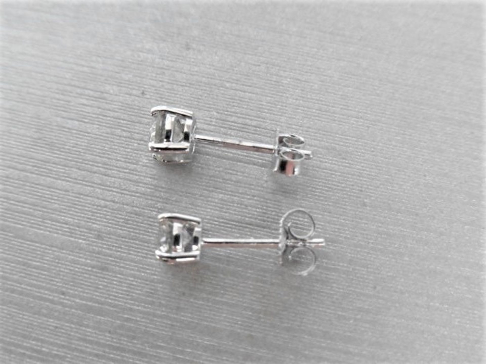 1.50ct diamond solitaire earrings set in 18ct white gold. 2 x brilliant cut diamonds, I colour and - Image 2 of 2