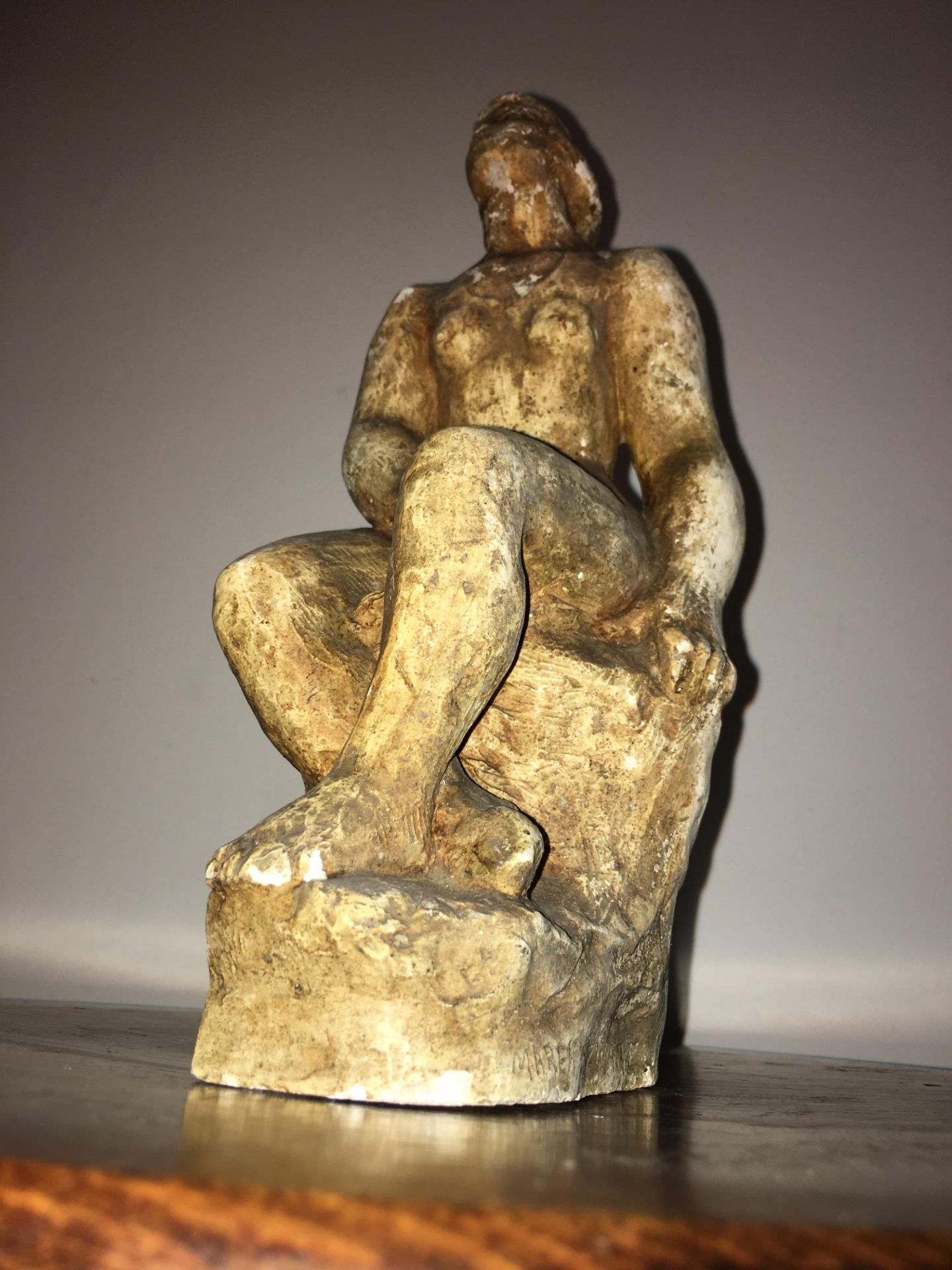 Seated female plaster sculpture signed by Marek Szwarc 1892-1958