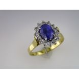 Sapphire and Diamond Cluster Ring