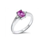 Pink Emerald cut Sapphire and Diamond Ring