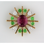 A Bespoke Ruby, Diamond and Tsavorite Pendant