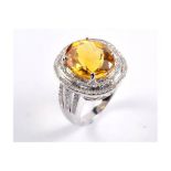 A Citrine and Diamond Cocktail Ring
