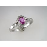 Pink Sapphire and Diamond Ring