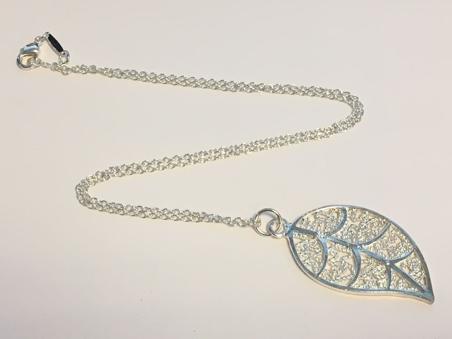 Sterling Silver Chain Stamped 925 with Leaf Pendant