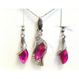SILVER EARRING AND NECKLACE SET PINK SWAROVSKI ELEMENT CRYSTAL