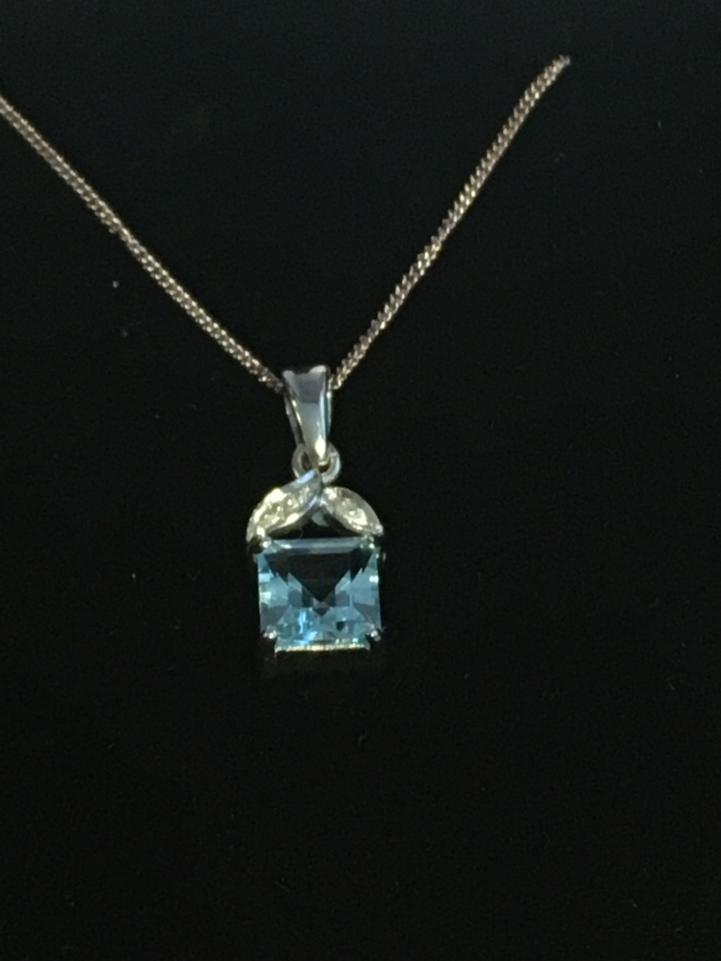 Sterling Silver Chain Stamped 925 with Aquamarine Stone Pendant - Image 2 of 2