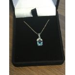 Sterling Silver Chain Stamped 925 with Aquamarine Stone Pendant