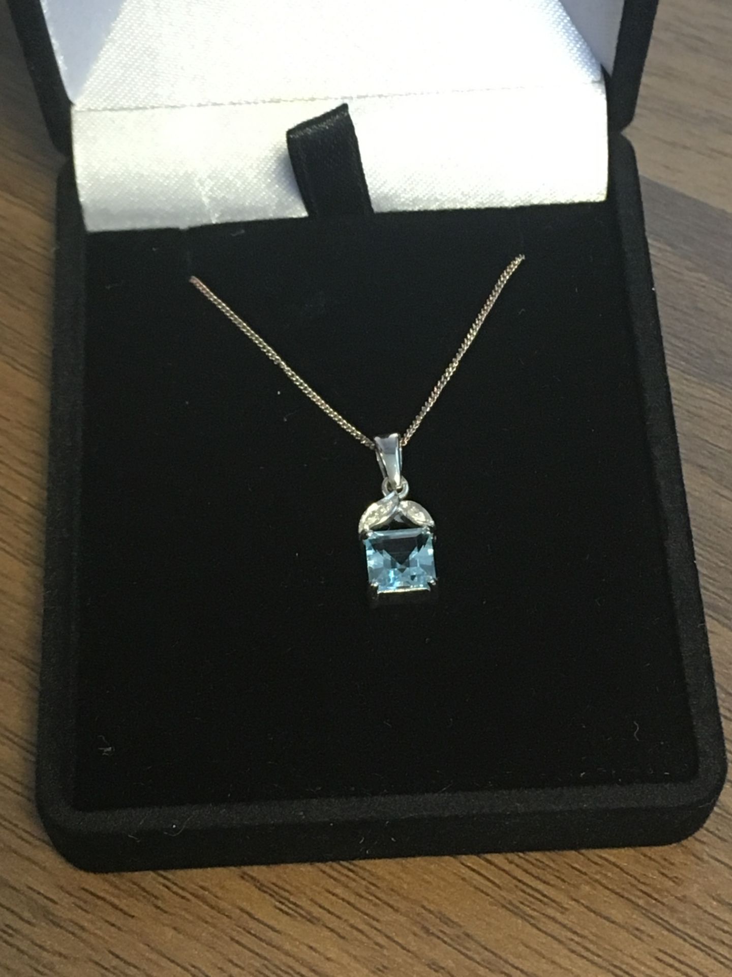 Sterling Silver Chain Stamped 925 with Aquamarine Stone Pendant