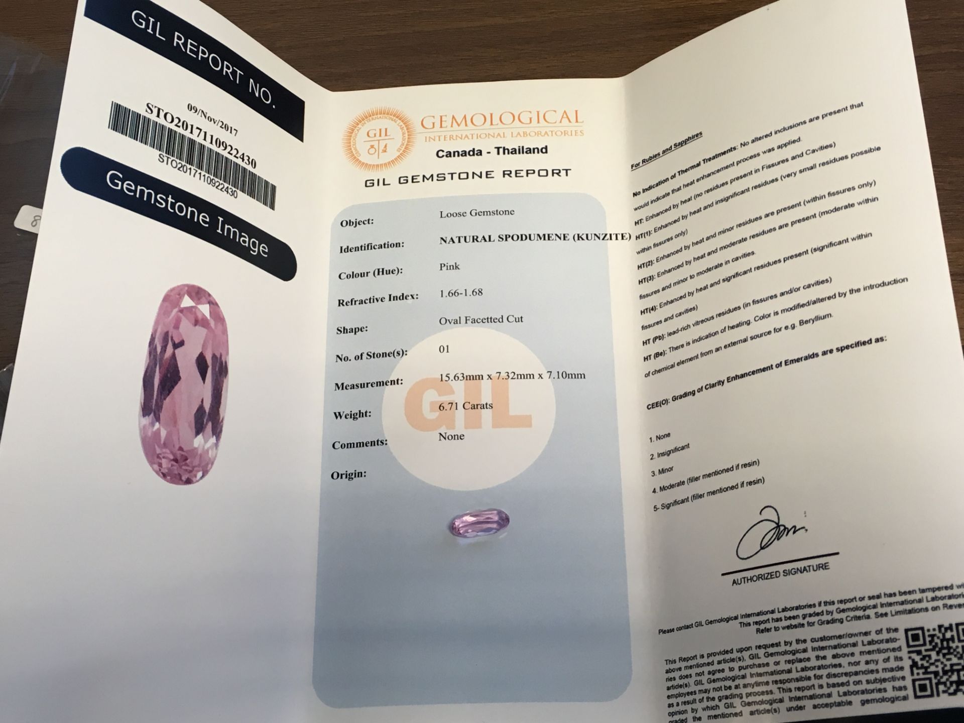 6.71ct Natural Kunzite with GIL Certificate - Image 2 of 2