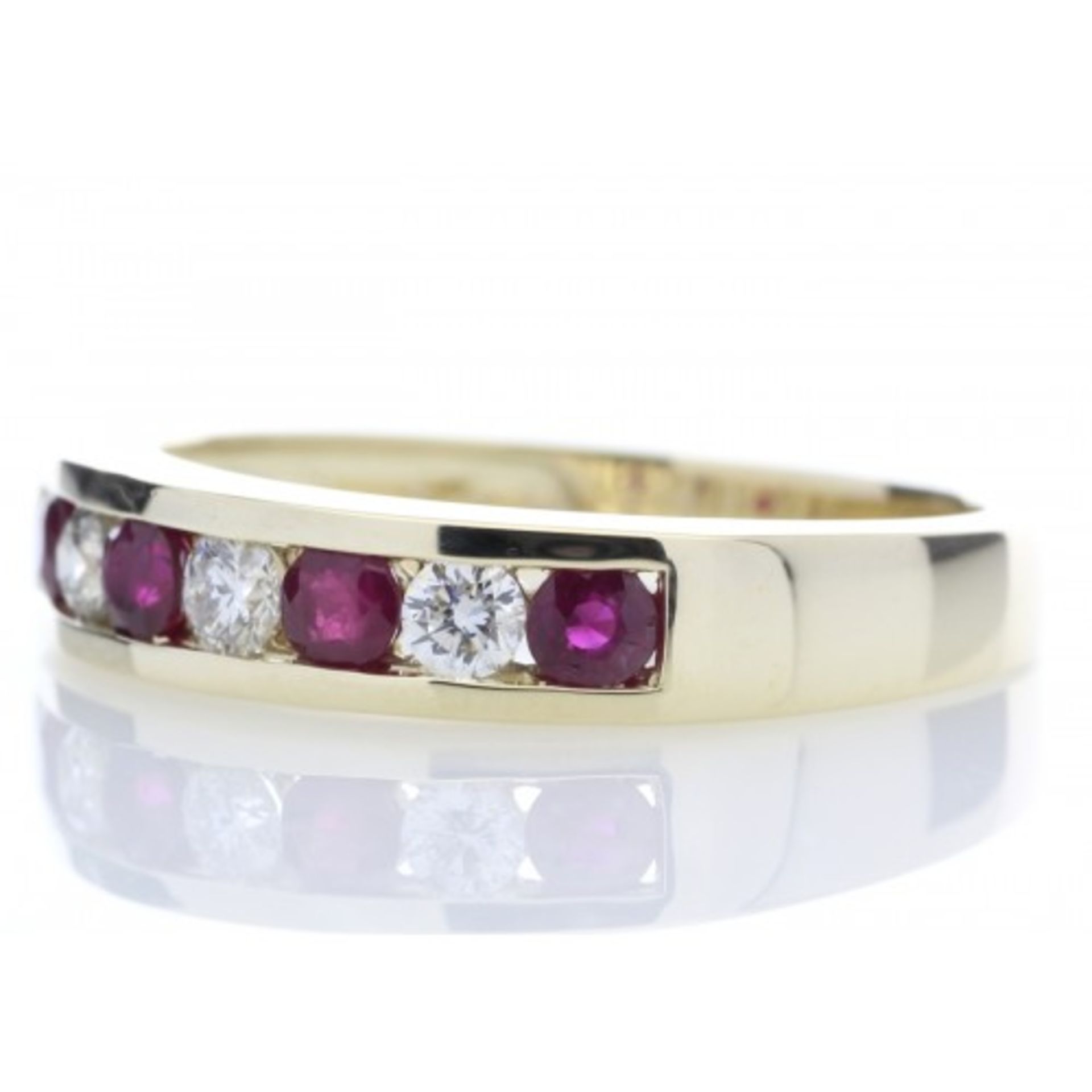 Ruby and diamond eternity style band ring set in 9ct gold. 0.25ct brilliant cut diamonds, H - Image 3 of 5