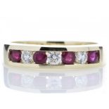 Ruby and diamond eternity style band ring set in 9ct gold. 0.25ct brilliant cut diamonds, H