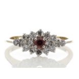 Garnet and diamond aeroplane cluster ring set in 9ct gold. Brilliant cut diamonds, F colour and I1