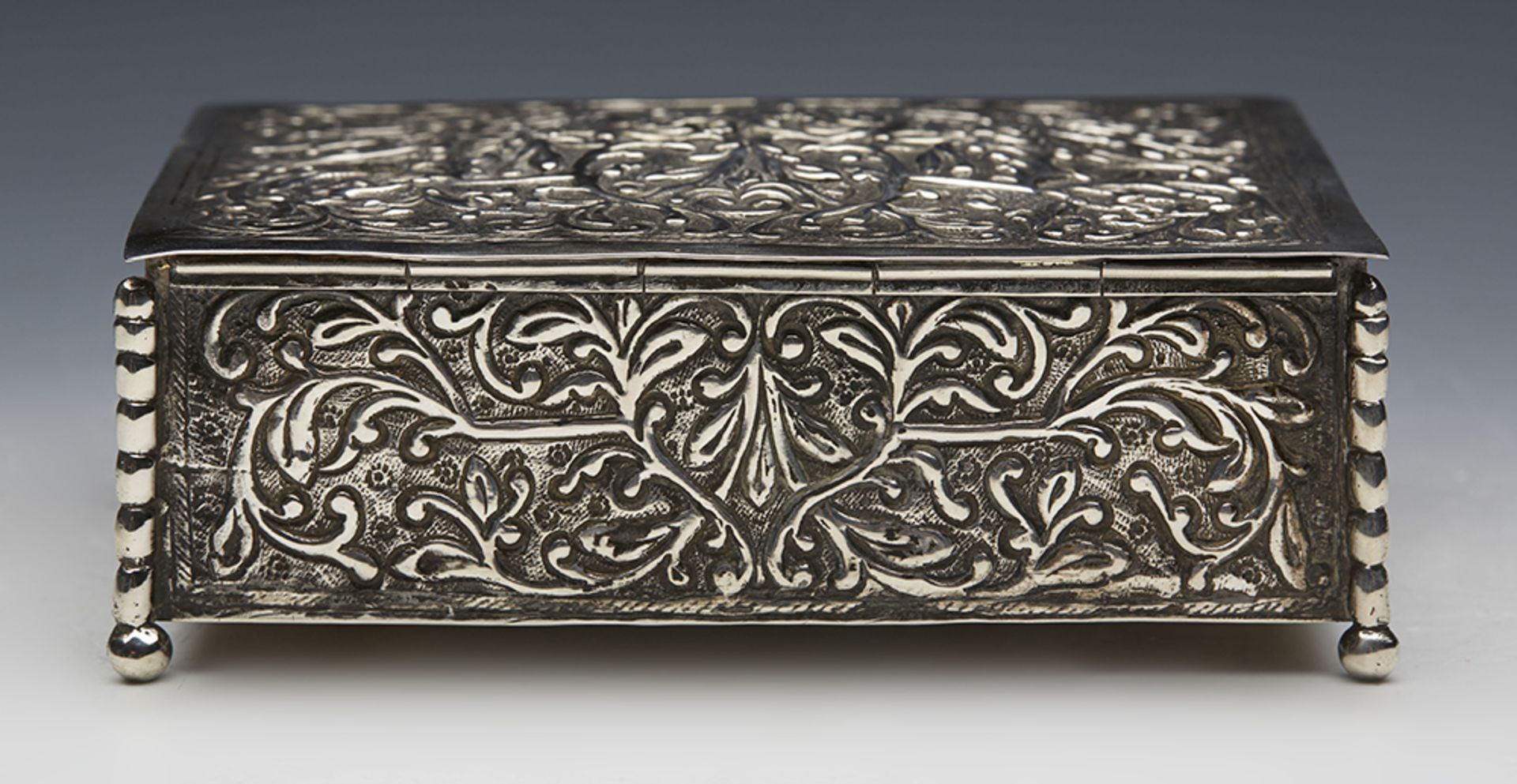 Stylish Persian Silver Wood Lined Floral Cigarette Box C.1895 - Image 8 of 10