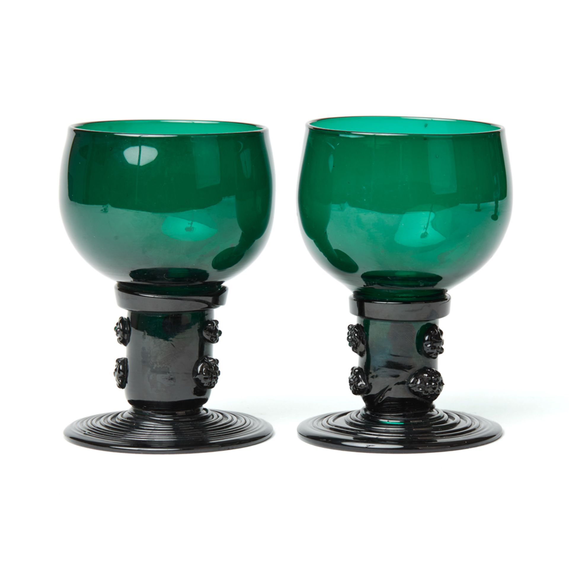 Antique Set Nine Blue/Green Glass Roemer Wine Glasses - Image 6 of 14