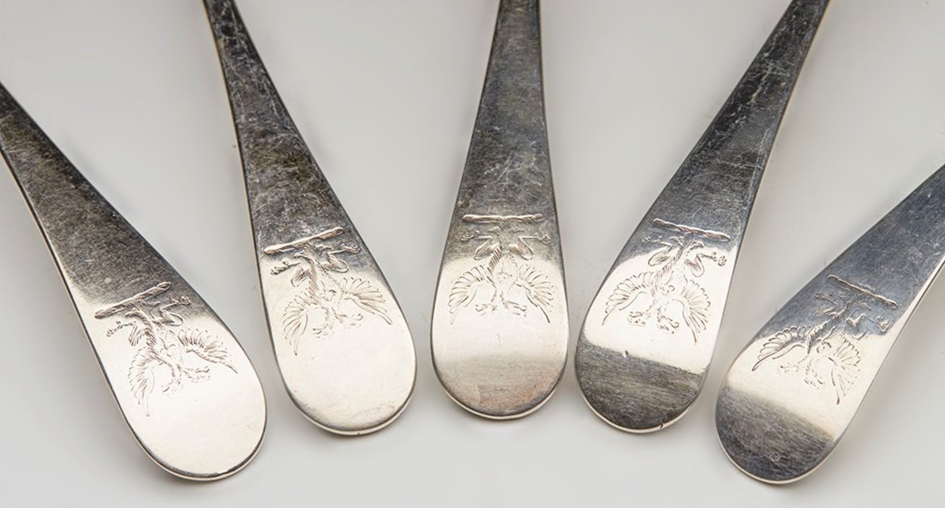 Fine Georgian Set Five Large Silver Table Spoons Thomas Wallis 1791 - Image 4 of 7