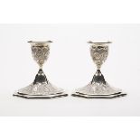 Pair Antique Islamic Dwarf Silver Candlesticks C.1890