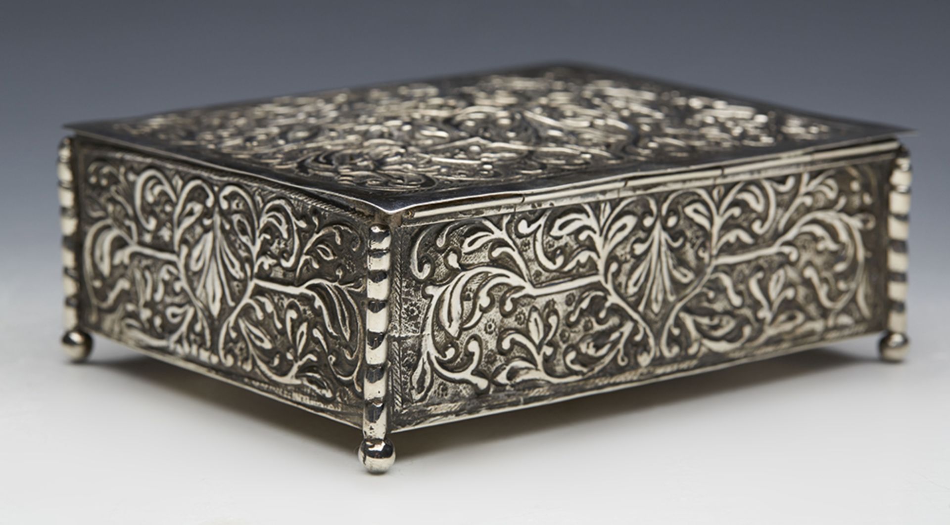 Stylish Persian Silver Wood Lined Floral Cigarette Box C.1895 - Image 10 of 10
