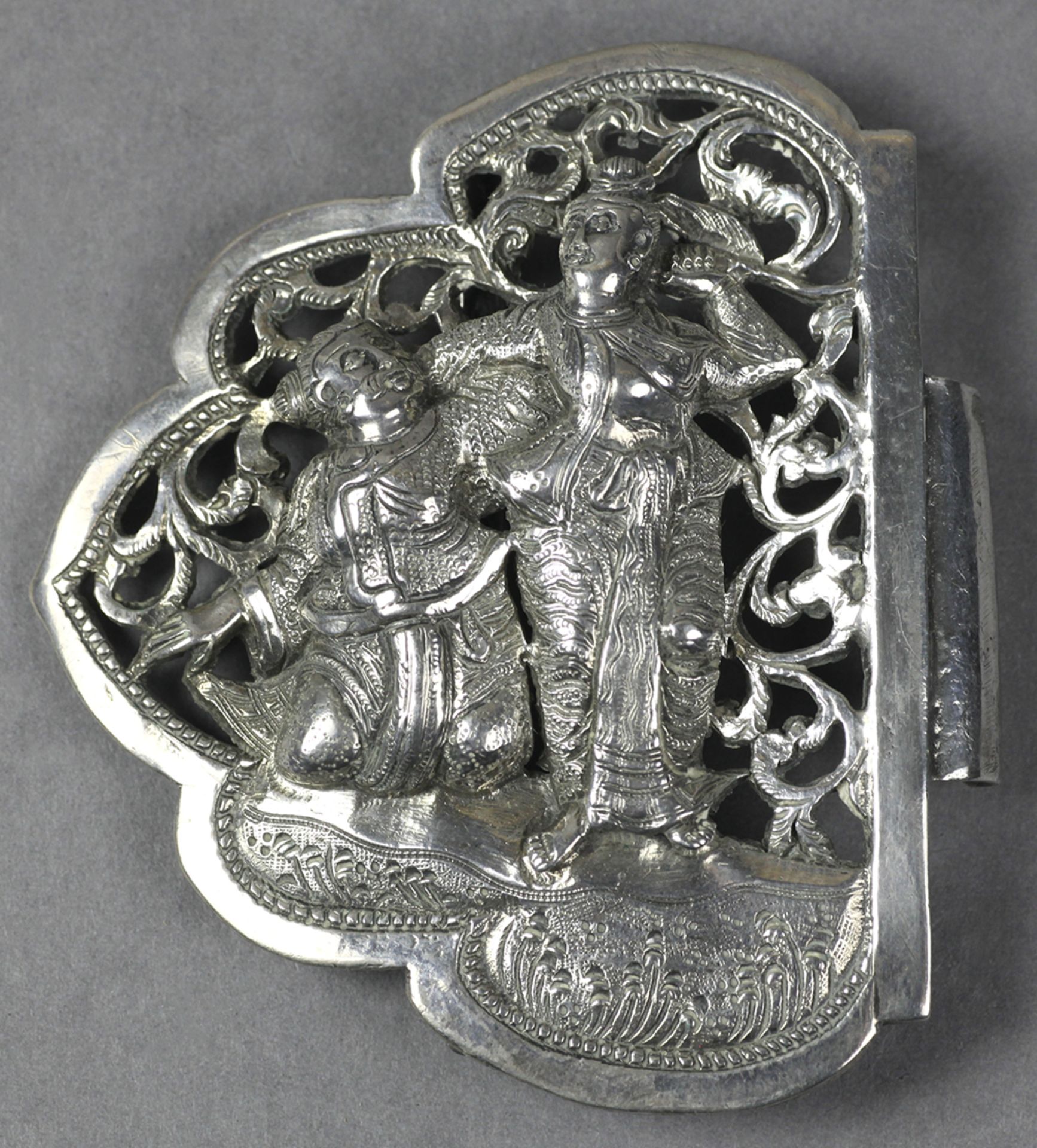 Antique Indian Figural Two Part Silver Belt Buckle With Dancers C.1910 - Image 6 of 7