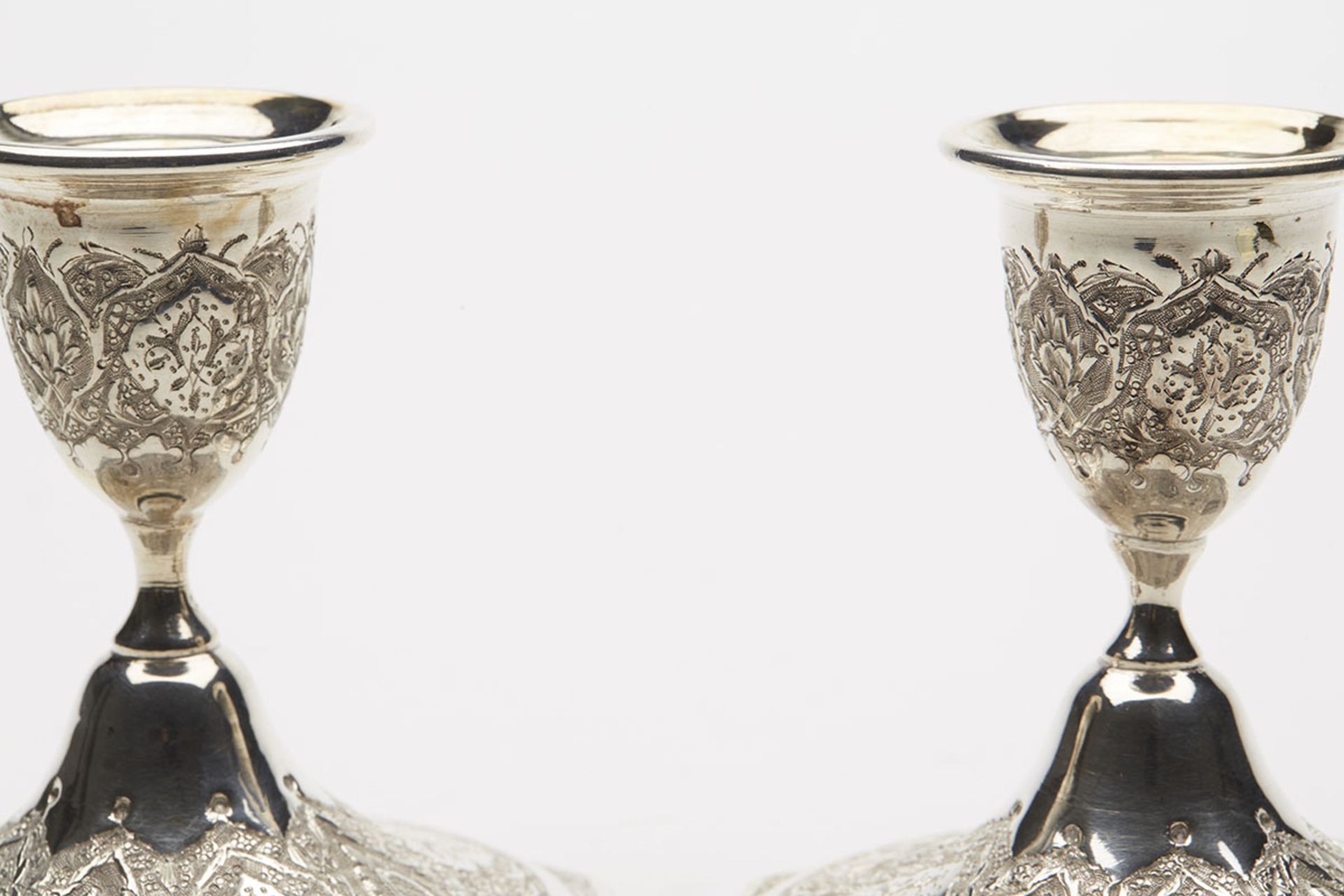 Pair Antique Islamic Dwarf Silver Candlesticks C.1890 - Image 4 of 7