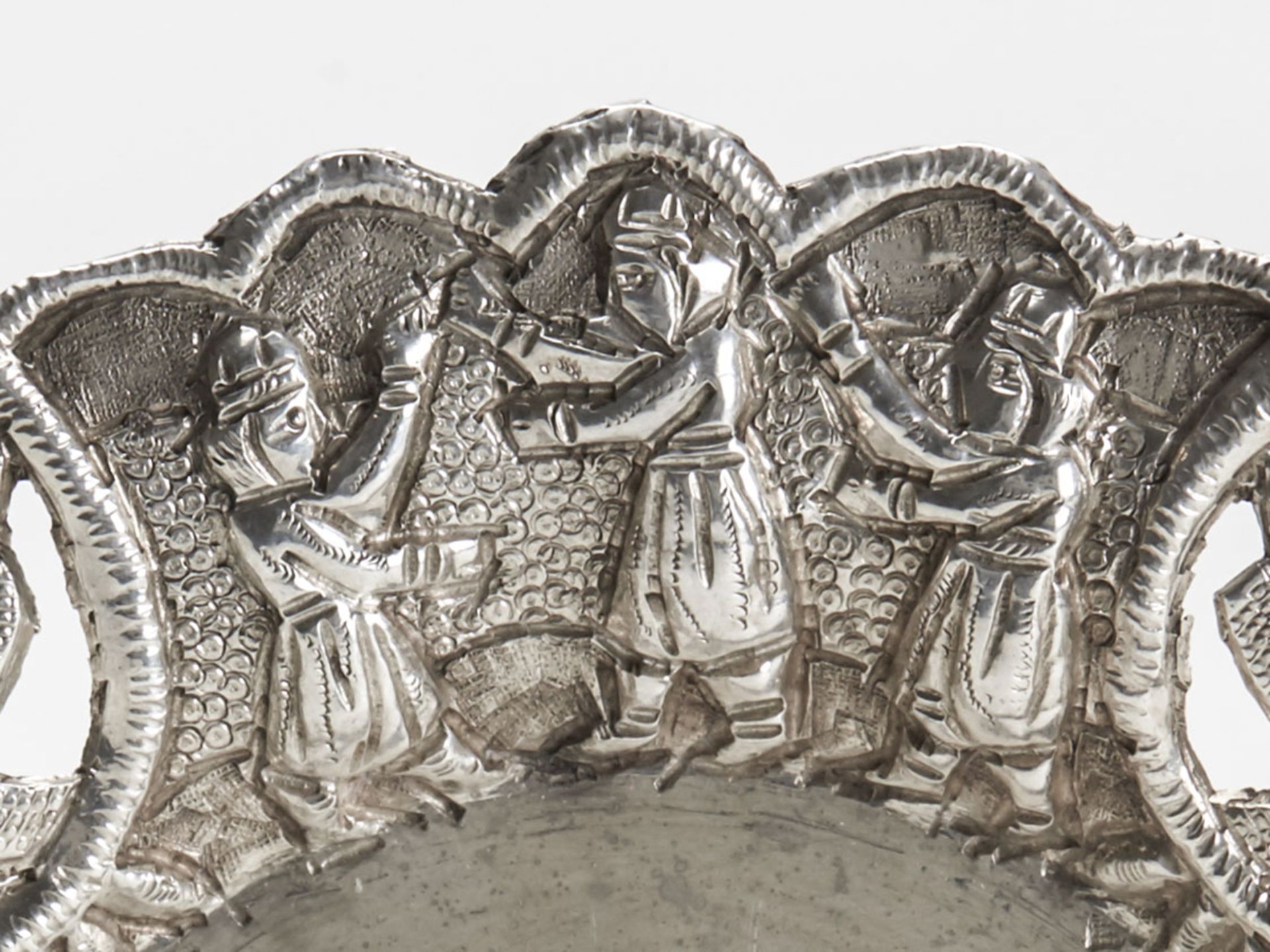 Antique Indian/Asian Silver Figural Dish Or Stand 19C. - Image 3 of 6