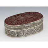 Antique Indian Silver Lidded Box With Carved Intaglio Stone Top 19Th C.