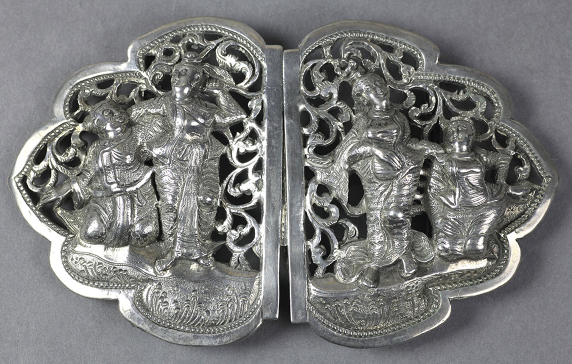 Antique Indian Figural Two Part Silver Belt Buckle With Dancers C.1910 - Image 2 of 7