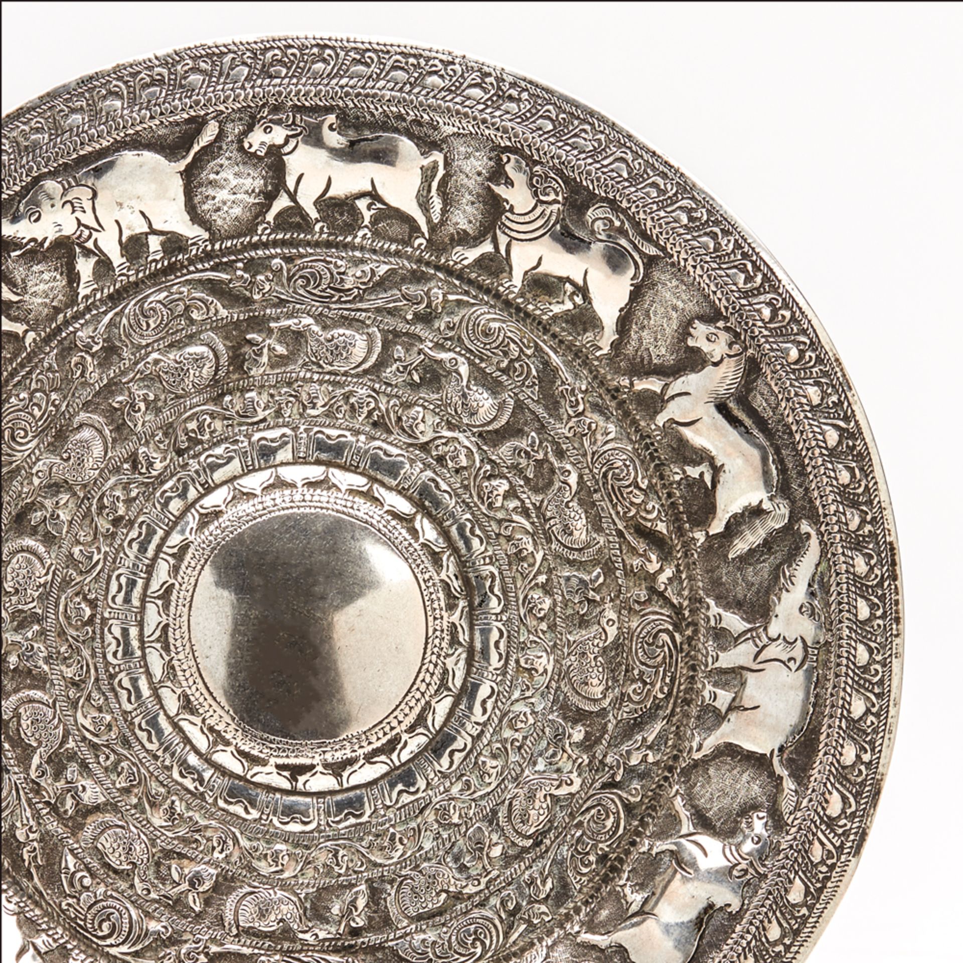 Fine Antique Indian Silver Metal Dish With Animals 19Th C. - Image 4 of 4
