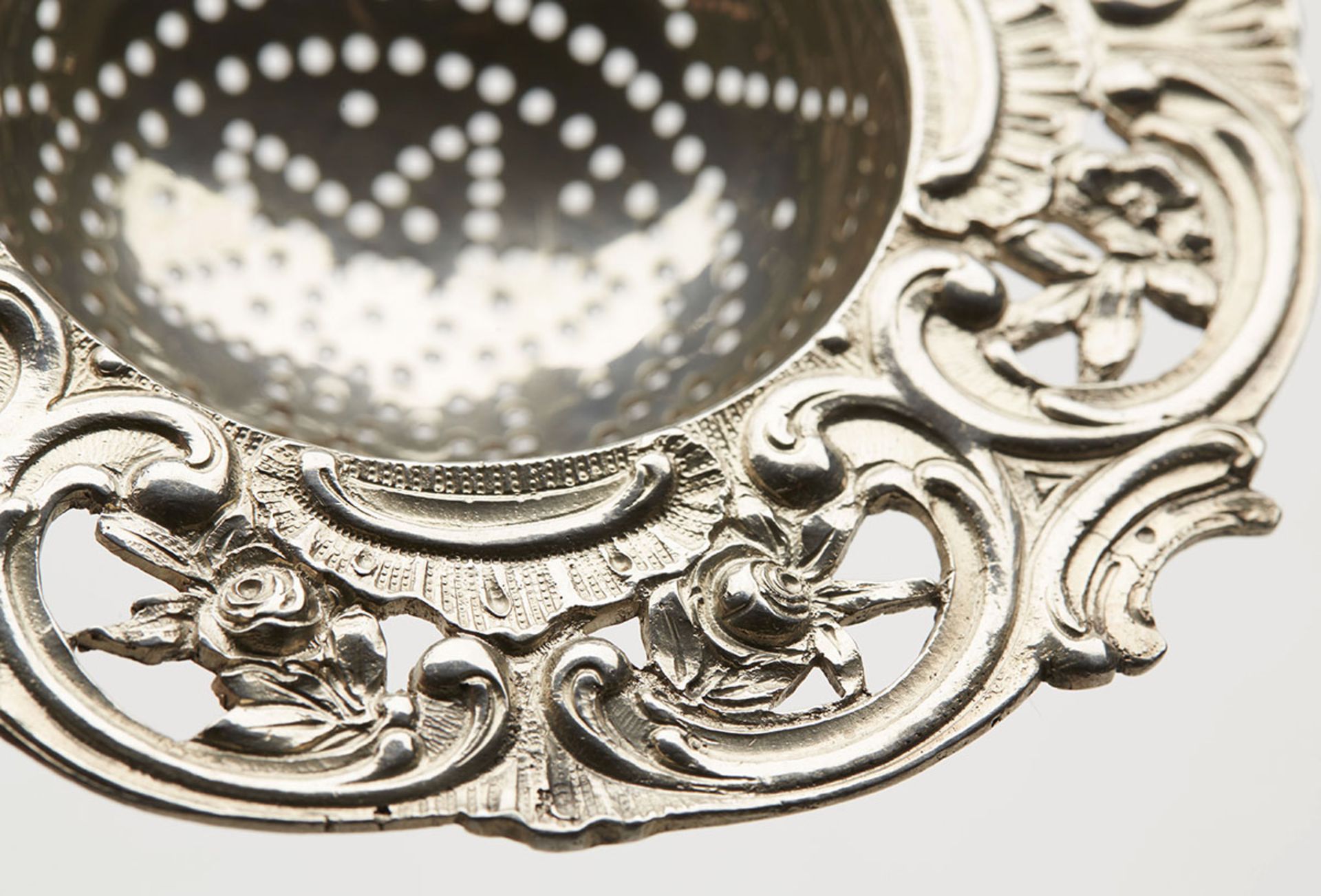 Antique Continental Ornate Silver Strainer 19Th C. - Image 5 of 8