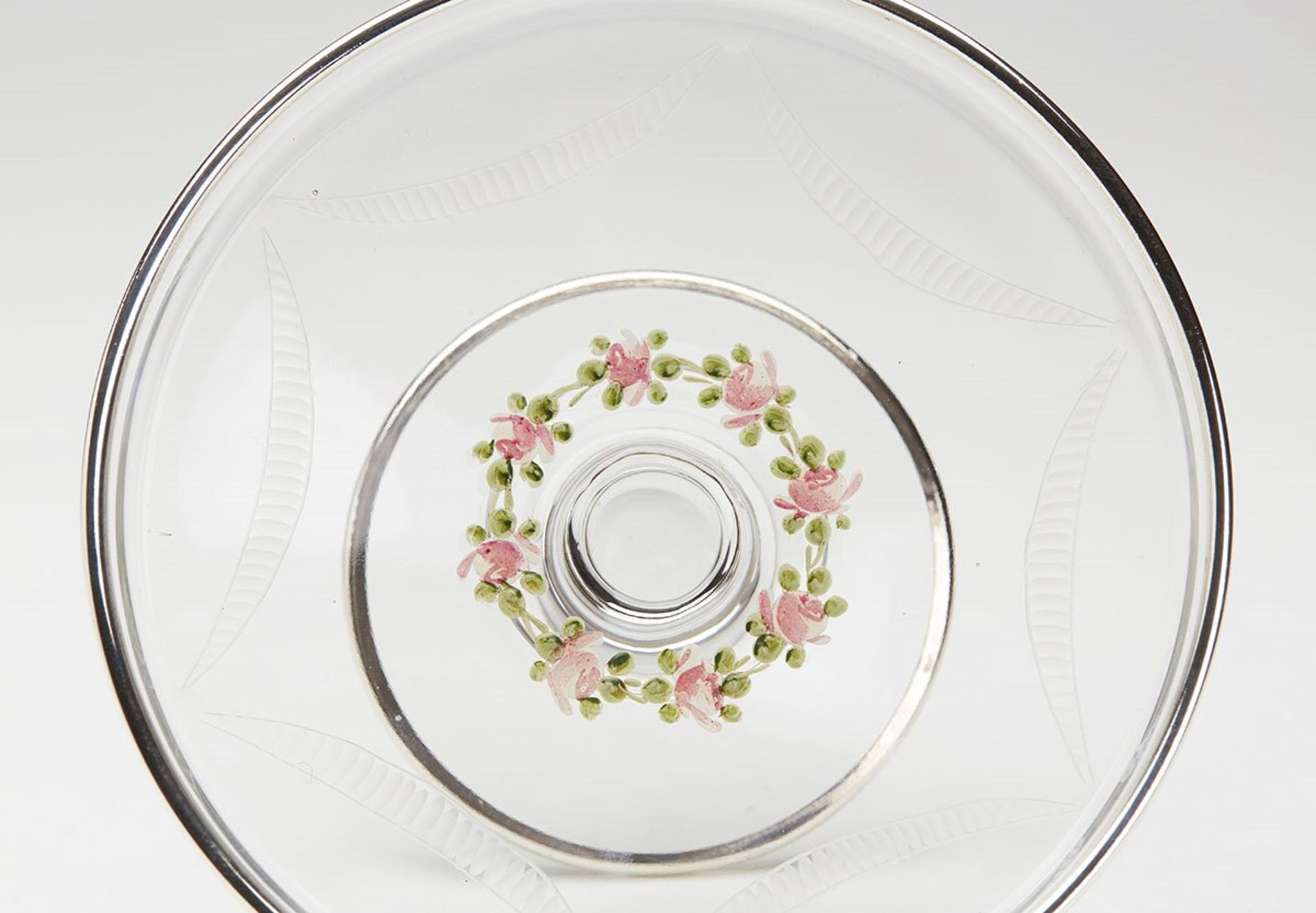 Antique Silver Overlay Floral Enamel Glass Tazza 19Th C. - Image 5 of 6
