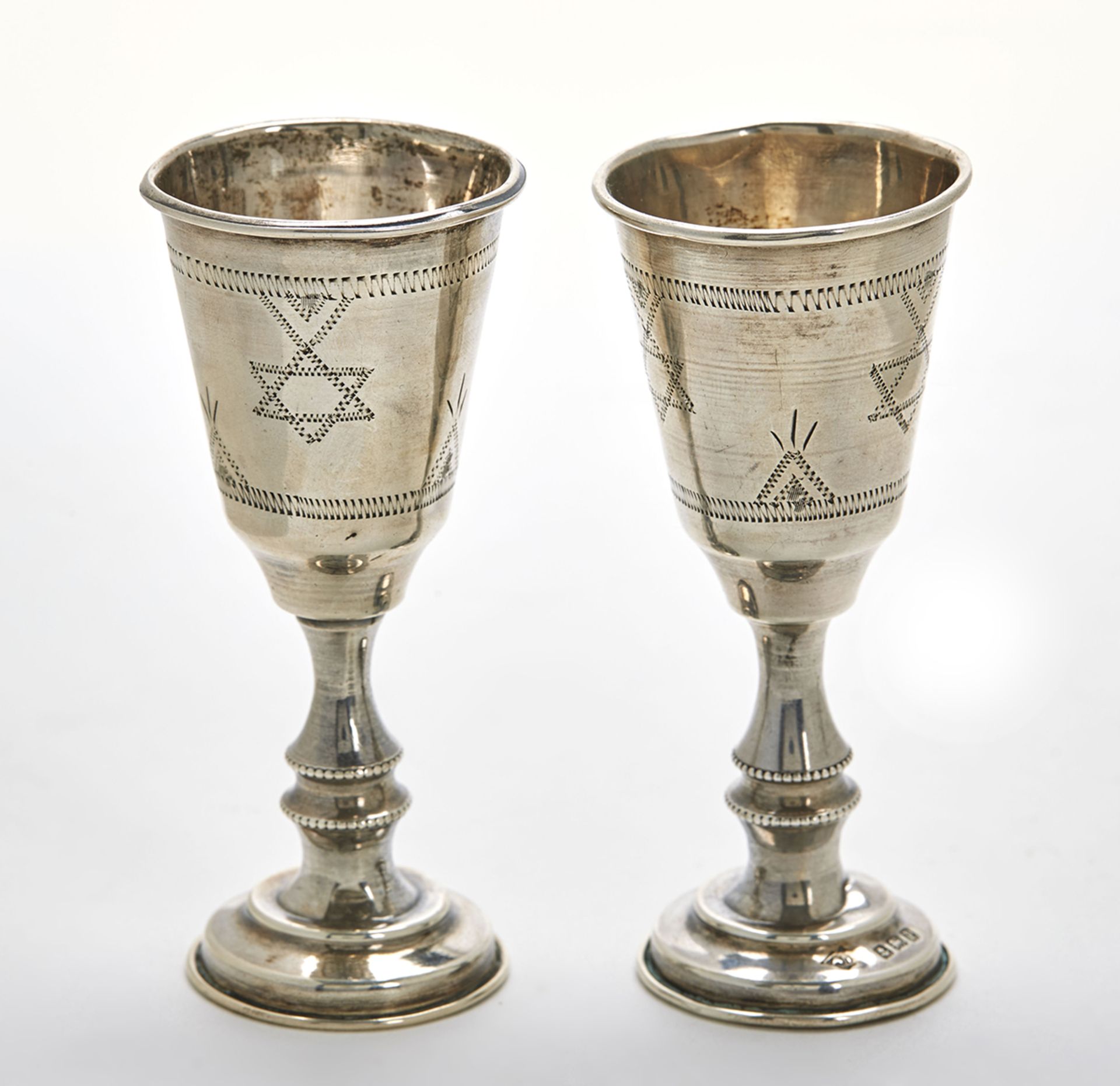 Pair Antique Kiddish Silver Cups Birmingham 1914 - Image 3 of 6