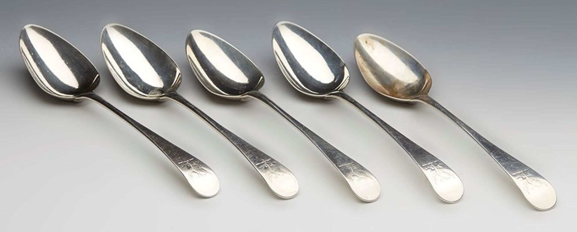 Fine Georgian Set Five Large Silver Table Spoons Thomas Wallis 1791
