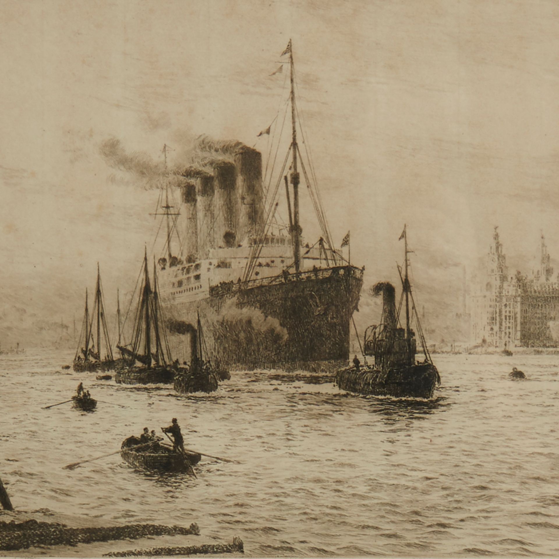 Ss Lusitania At Liverpool W L Wyllie Framed Signed Etching - Image 4 of 6