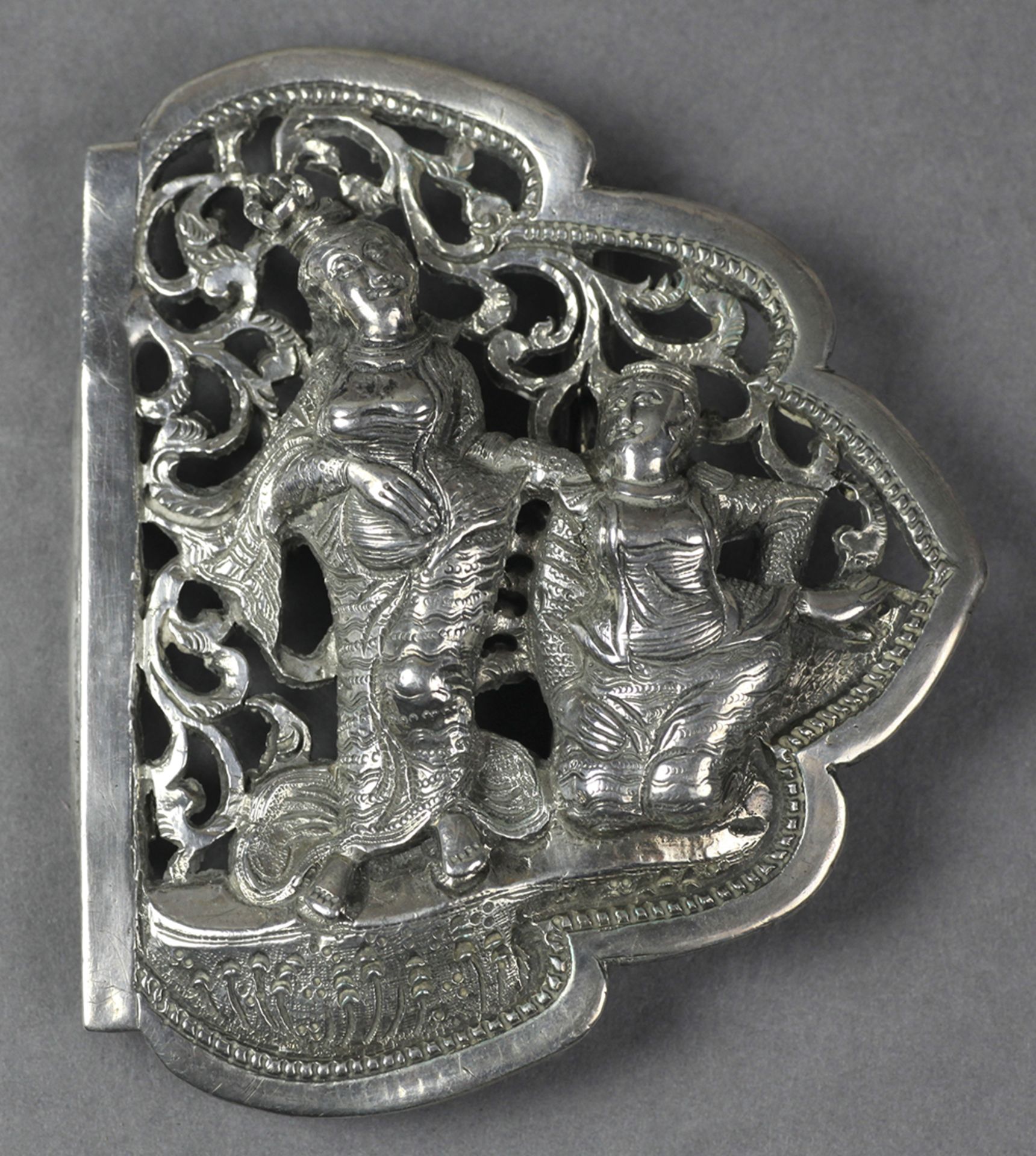 Antique Indian Figural Two Part Silver Belt Buckle With Dancers C.1910 - Image 4 of 7