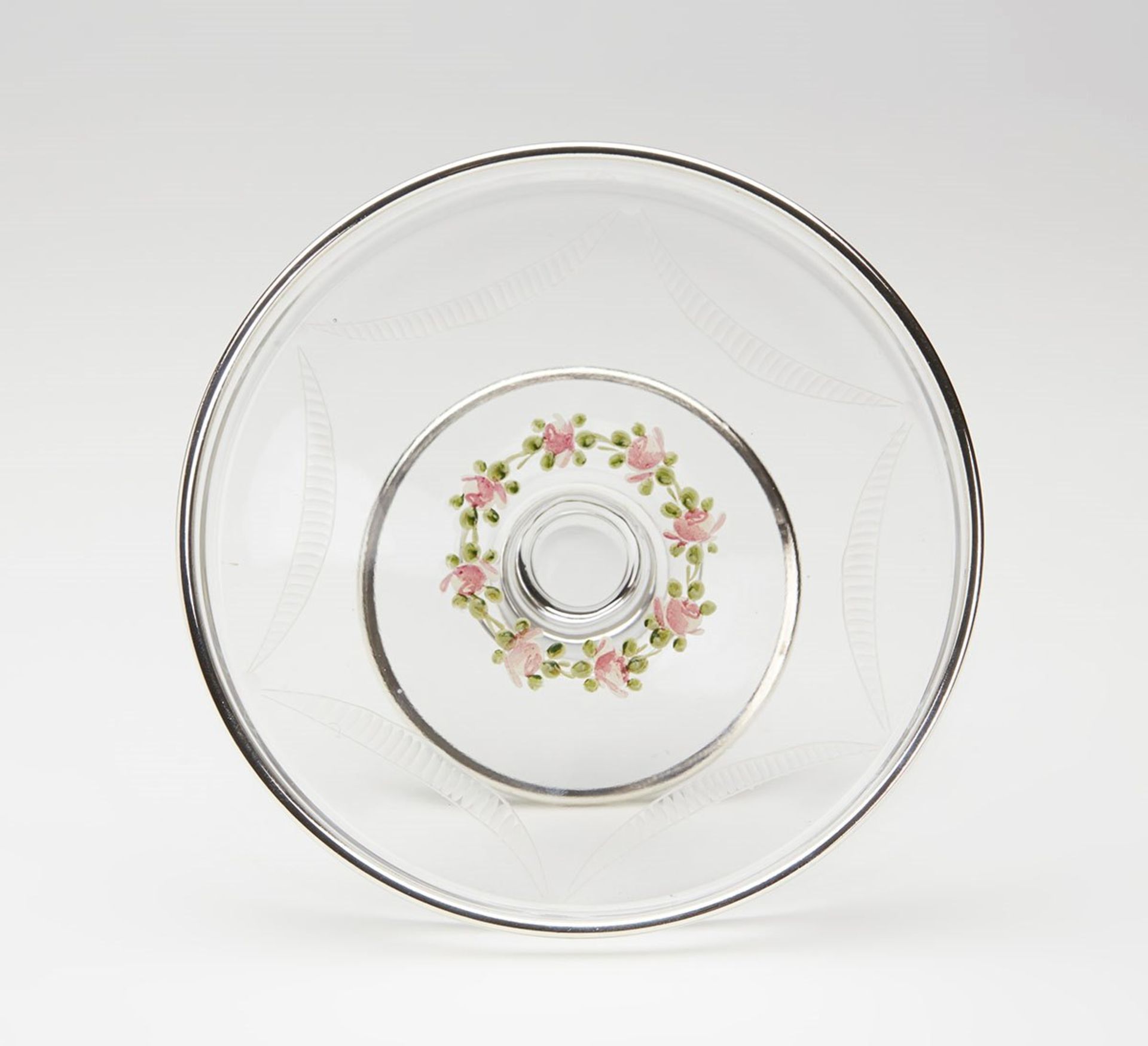 Antique Silver Overlay Floral Enamel Glass Tazza 19Th C. - Image 2 of 6
