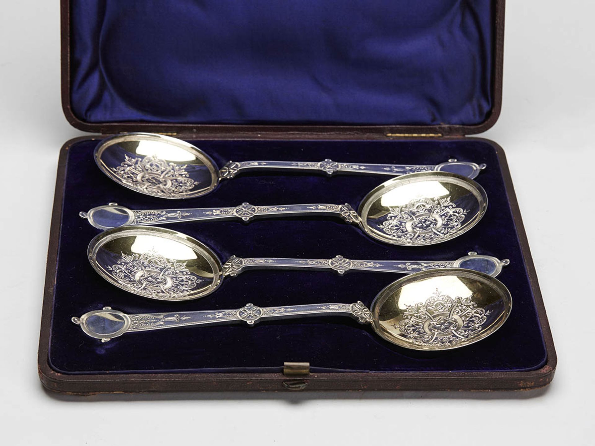 Set Antique Silver Anointing Spoons By Martin & Hall 1876