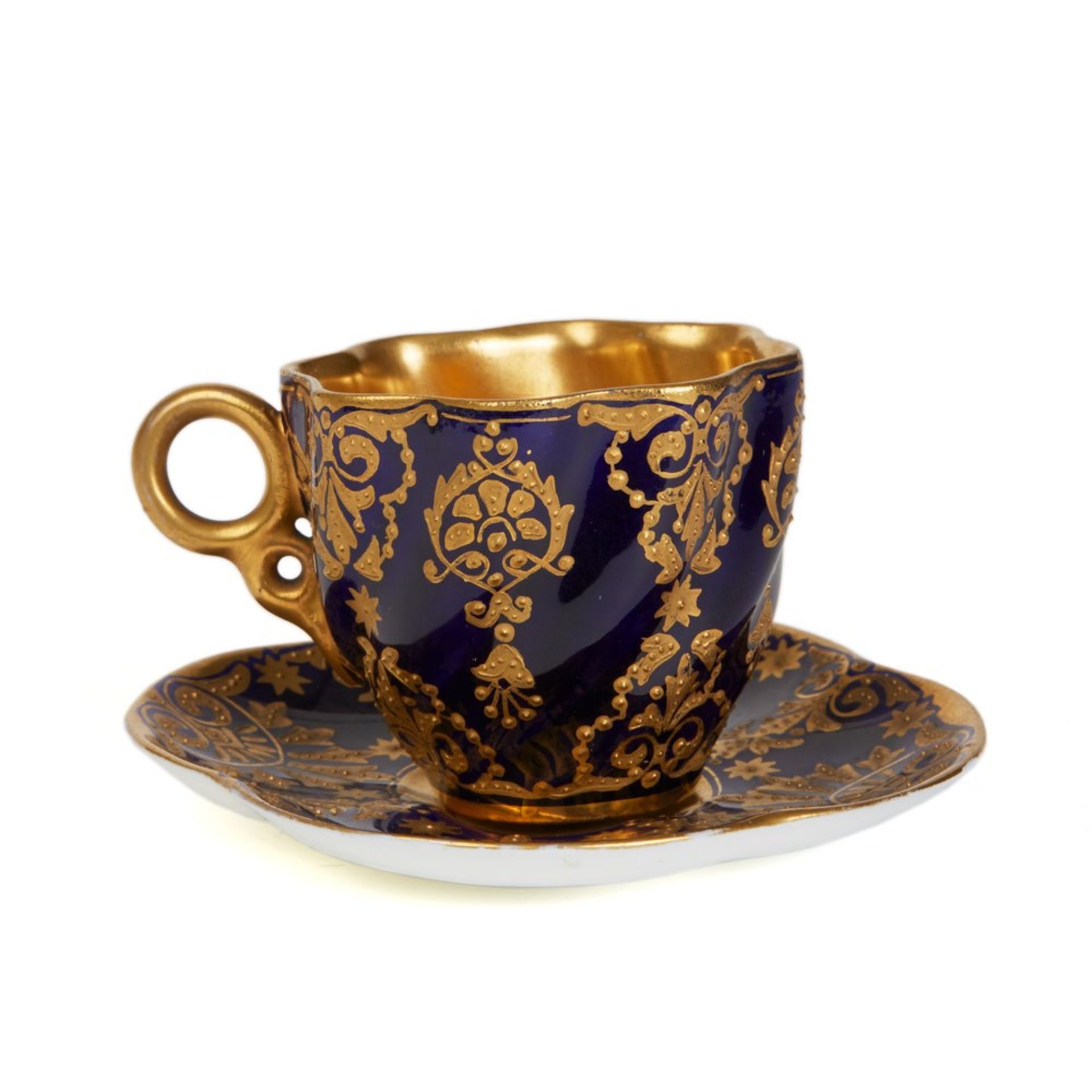 Antique Coalport Porcelain Demitasse Coffee Cup & Saucer