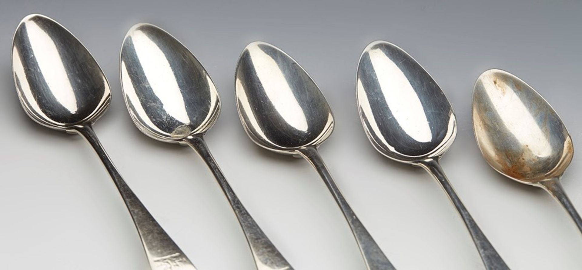 Fine Georgian Set Five Large Silver Table Spoons Thomas Wallis 1791 - Image 2 of 7