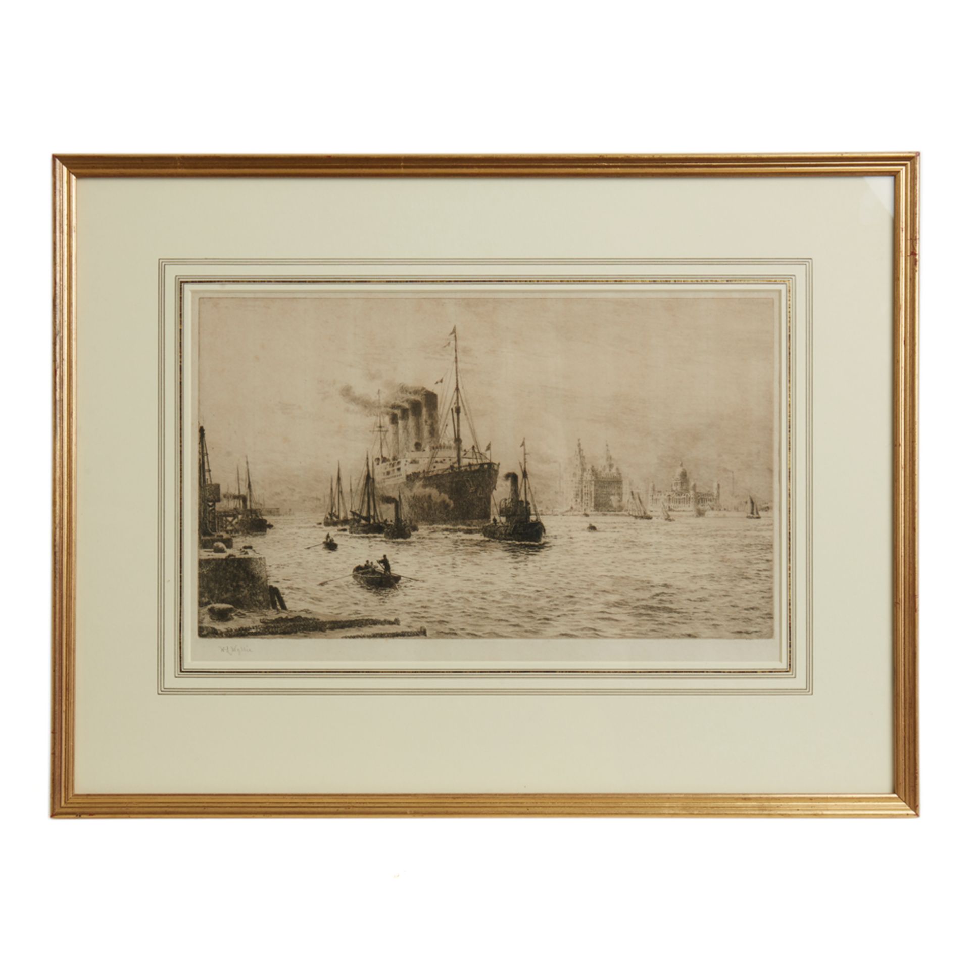 Ss Lusitania At Liverpool W L Wyllie Framed Signed Etching