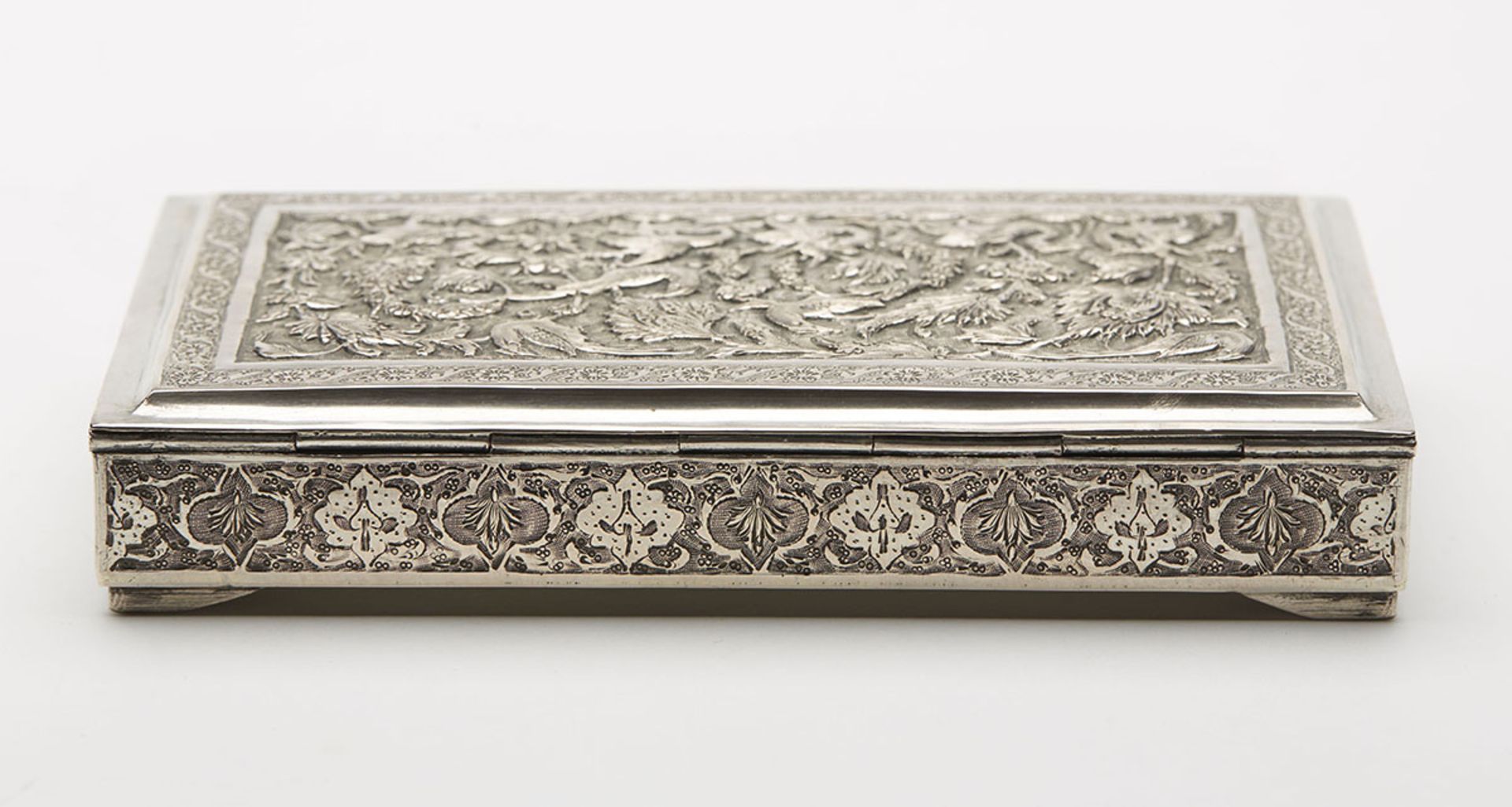 Antique Quality Middle Eastern Silver Box With Birds C.1910