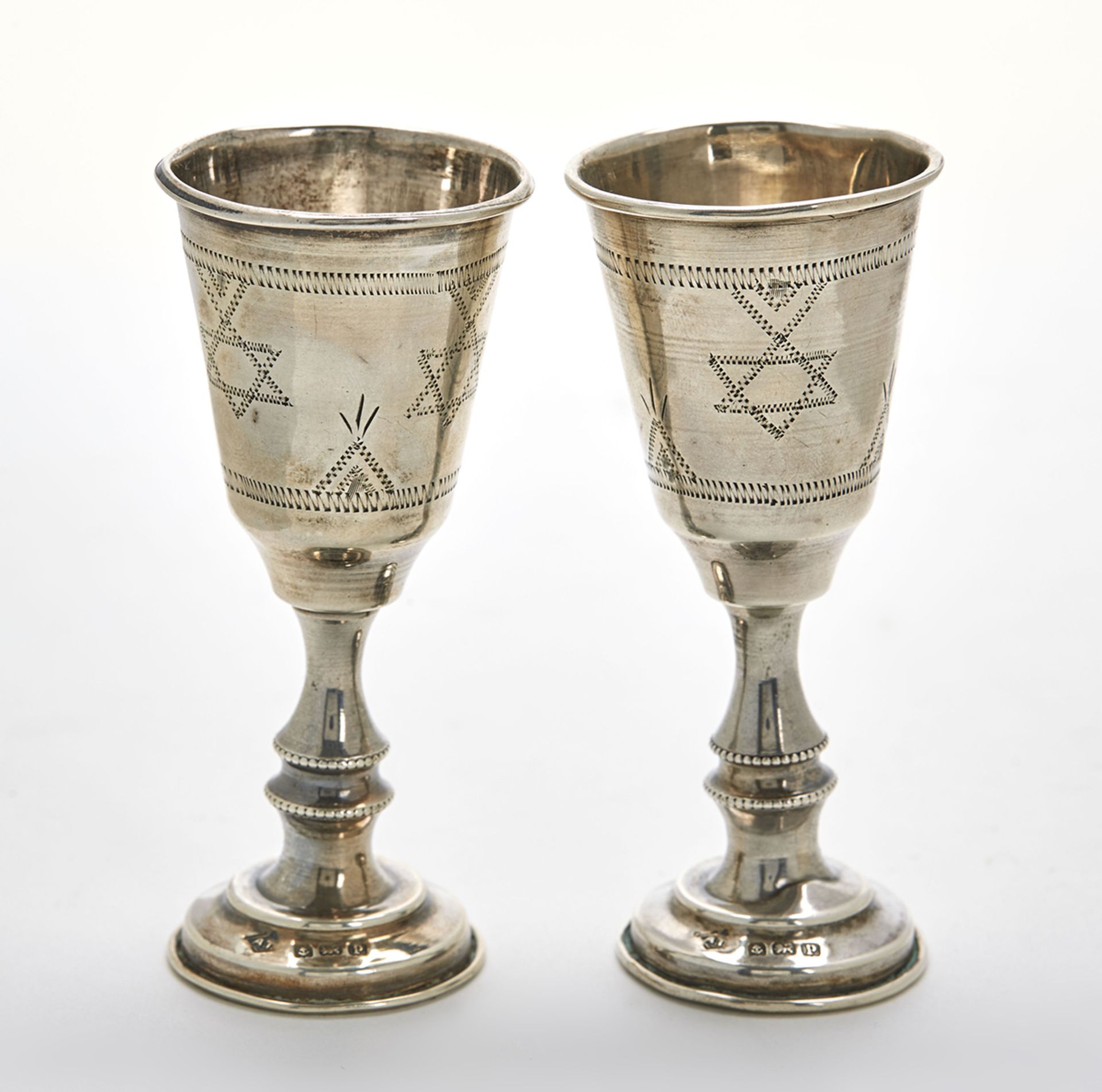 Pair Antique Kiddish Silver Cups Birmingham 1914