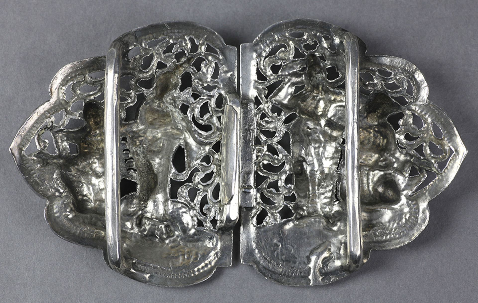 Antique Indian Figural Two Part Silver Belt Buckle With Dancers C.1910 - Image 3 of 7