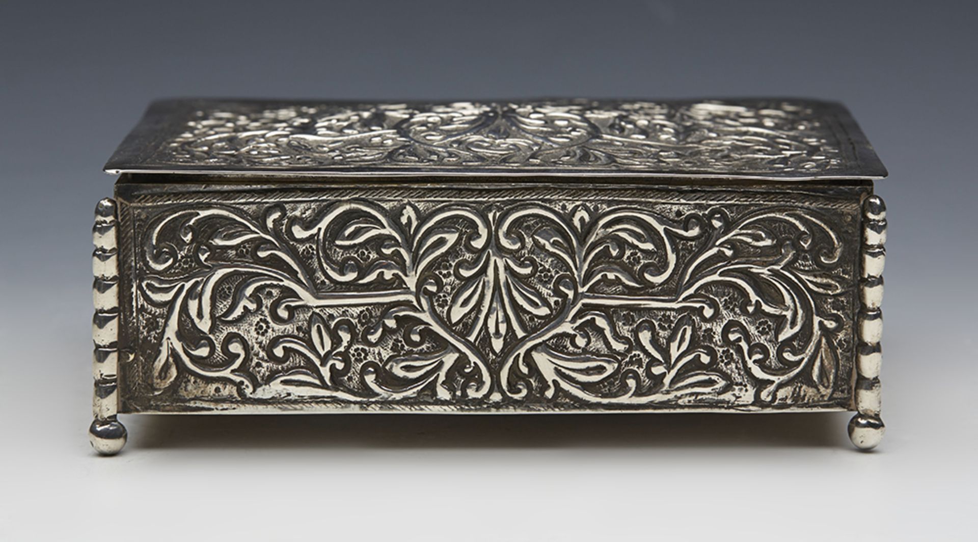 Stylish Persian Silver Wood Lined Floral Cigarette Box C.1895