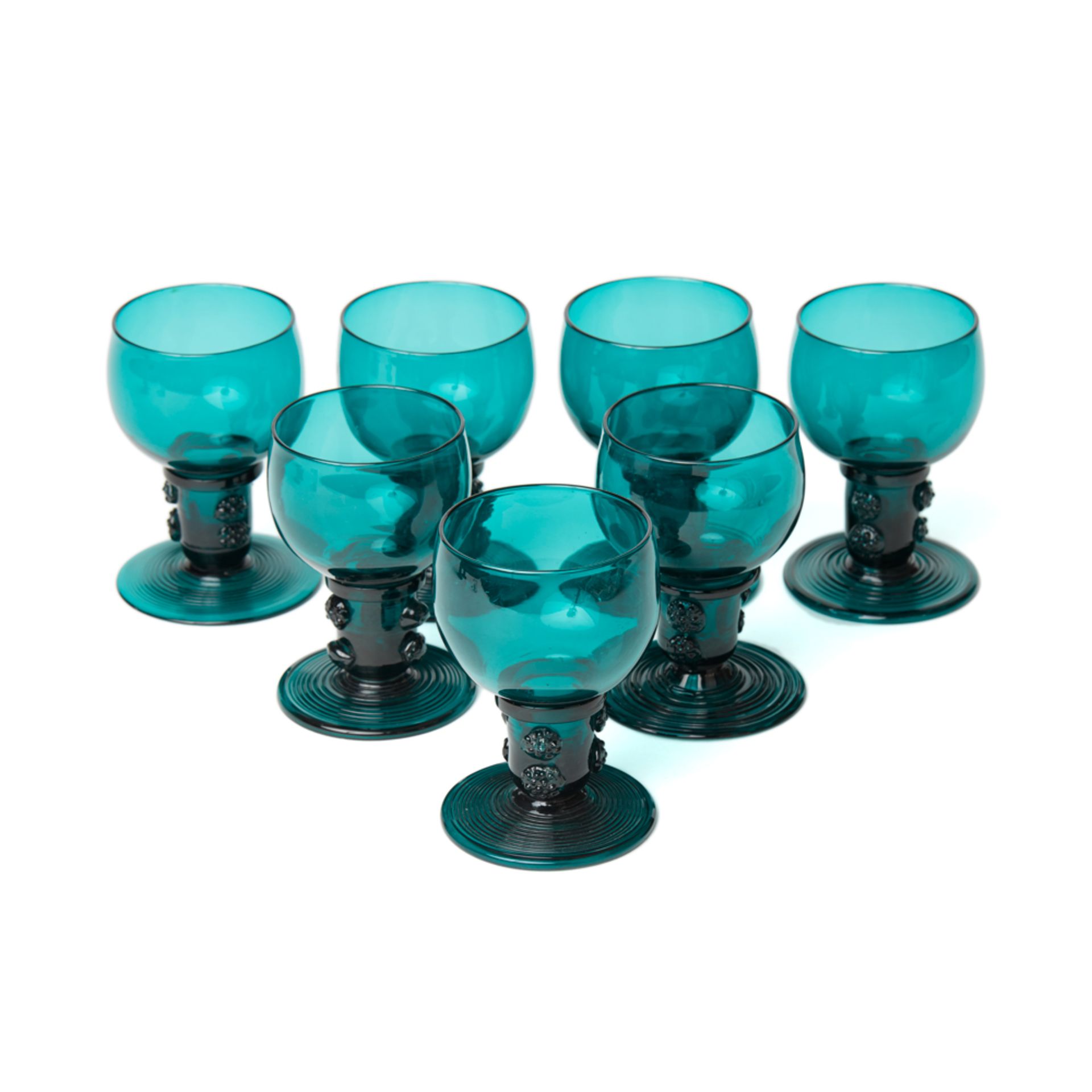 Antique Set Nine Blue/Green Glass Roemer Wine Glasses - Image 12 of 14